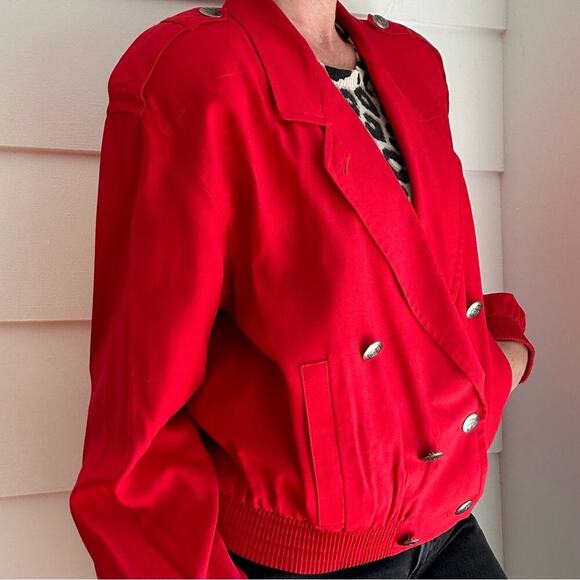 Vintage Cherry Red Silk Blend Bomber Jacket by Liz Claiborne 80s 90s jacket - Picture 2 of 11